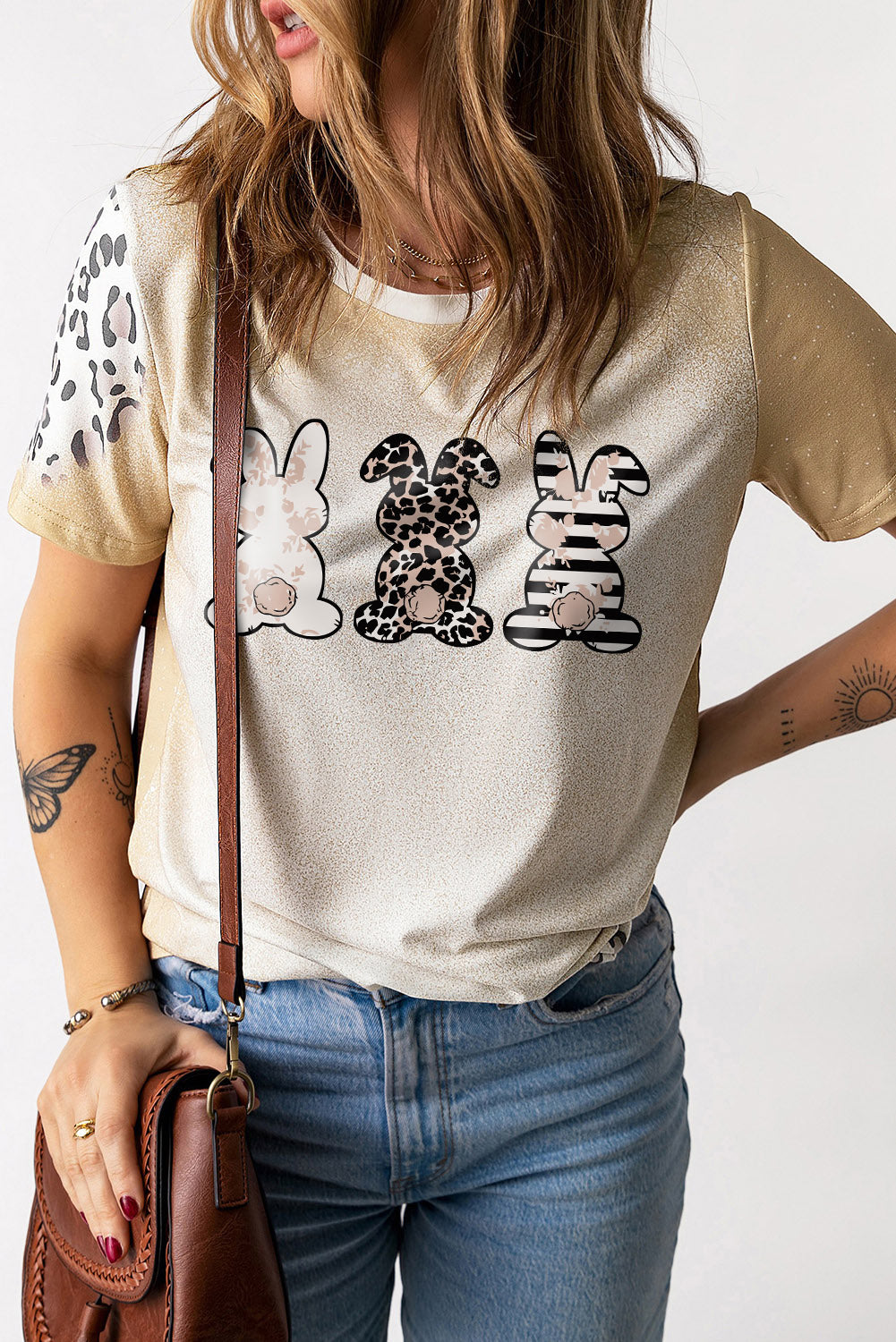 Easter Bunny Leopard Bleached Print Graphic Tee