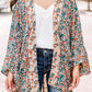 Green Paisley Floral Print Open Front Flowy Kimono