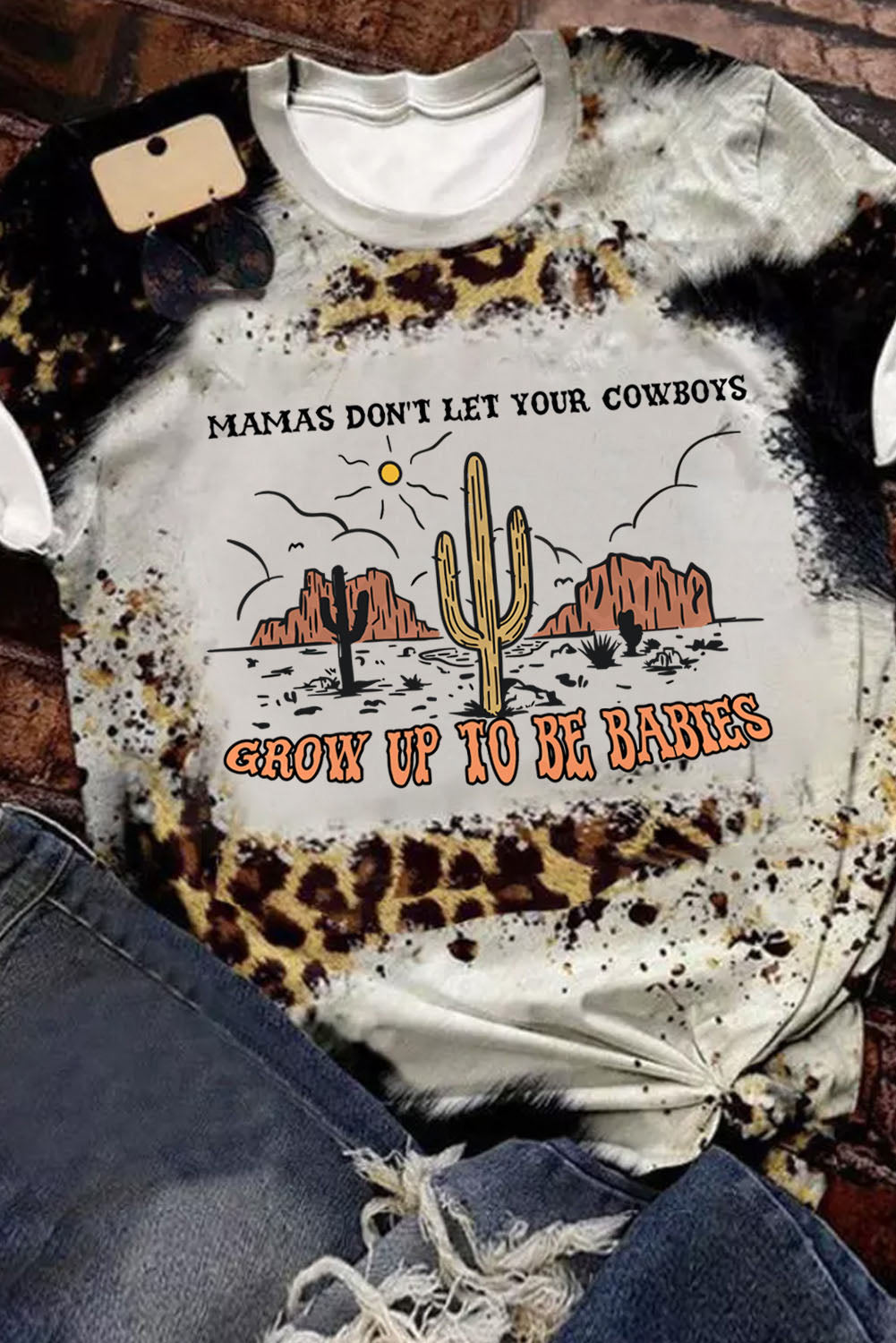 Western Leopard Cactus Slogan Print Graphic T Shirt