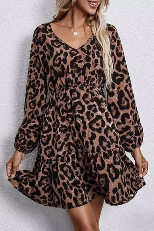 Leopard Ruffled Elastic Cuff Mini Dress