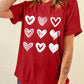 Various Heart Glitter Flocking Pattern Valentines Graphic Tee