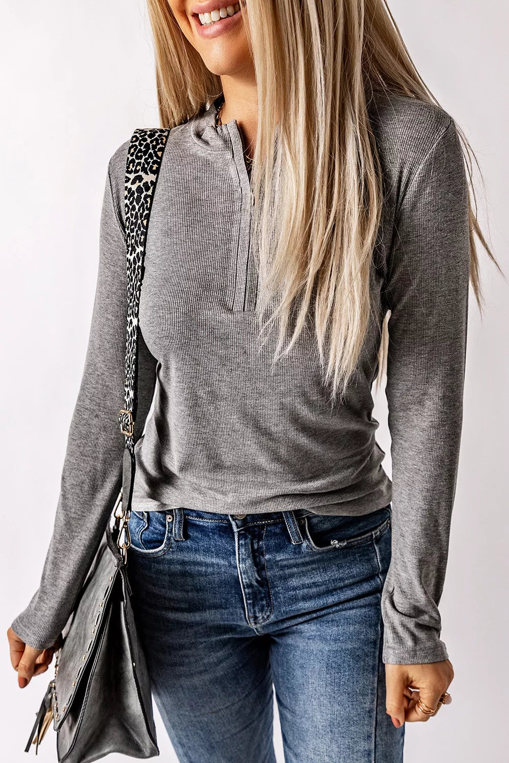 Zipper Slim-fit Long Sleeve Top