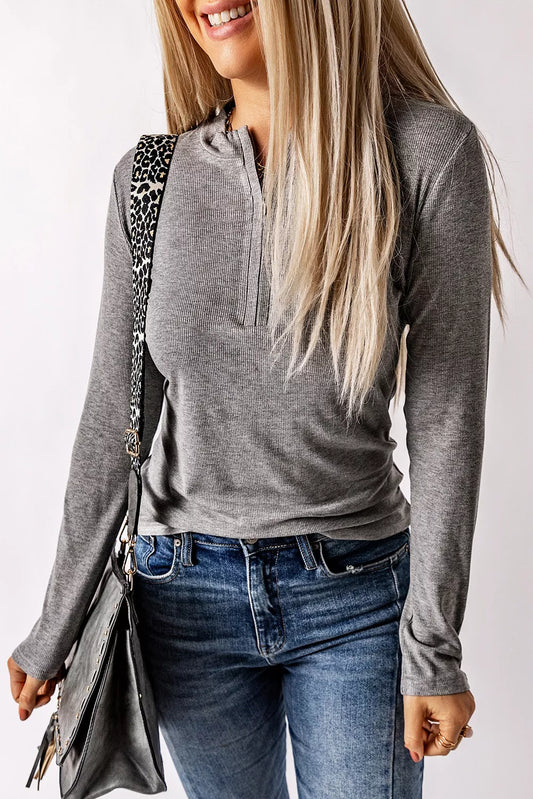 Zipper Slim-fit Long Sleeve Top