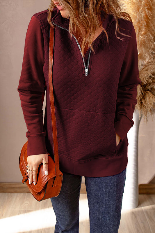 Stand Neck Waffle Zip up Sweatshirt
