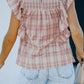 Pink Ruffled Sleeves Plaid Top