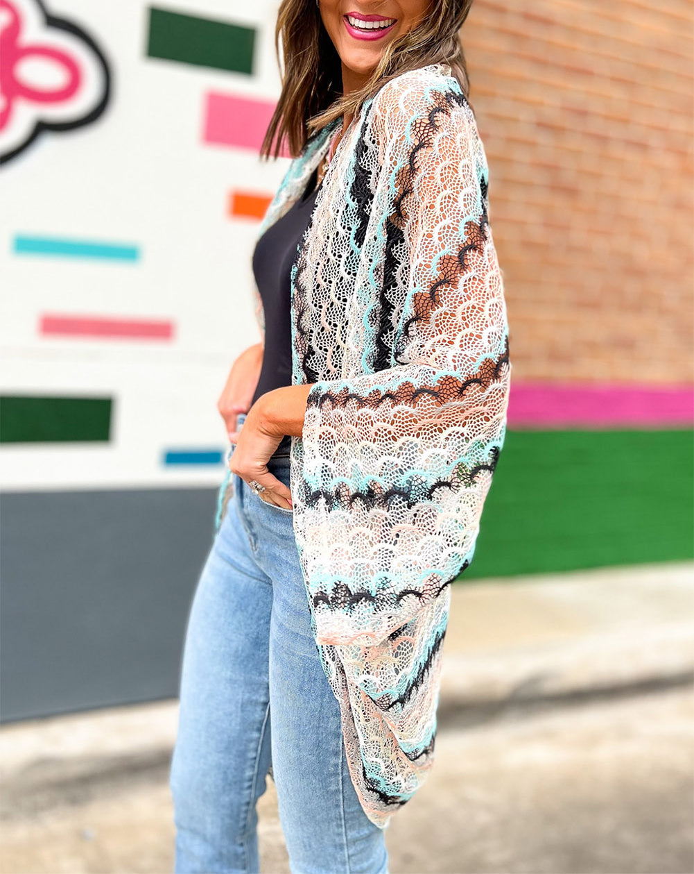 Multicolor Sheer Fish-Scale Knit Kimono