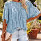 Paneled Lace Floral Flared-Sleeve Chiffon Top