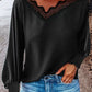 V Neck Lace Patchwork Green Blouse