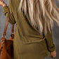 Green Ribbed Drawstring Pullover Hoodie with Kangaroo Pocket