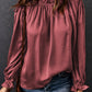 Red Frilled Neck Ruffled Long Sleeve Blouse