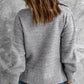 Gray Lace Scalloped V-Neck Side Split Loose Sweater