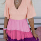Pink Ombre Colorblock Tiered Dress