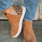Brown Leopard Color Block Faux Suede Slip On Shoes