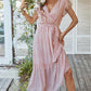 Ruffled V-Neck Neck Waist Floral Dress