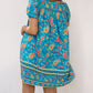 Blue Floral Print Empire Waist Flowy Dress