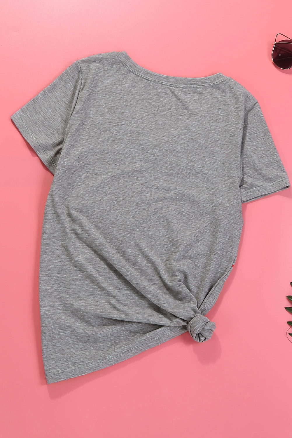 V Neck Stars Print Gray T-shirt