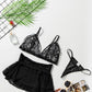 3pcs Fan-shaped Lace Ruffled Mesh Bralette Set