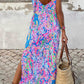 Purple Abstract Floral Print Sleeveless Maxi Dress