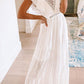 White Lace Contrast V Neck Ruffled Maxi Dress