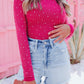 Rose Rhinestone O-neck Long Sleeve Bodysuit