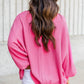 Textured V Neck Drop Shoulder Loose Top