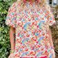 Multicolor Abstract Print Smocked Puff Sleeves Blouse