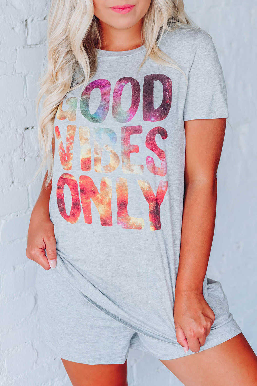 Gray GOOD VIBES ONLY Shining Letter Print Lounge Set