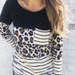 Striped Patchwork Long Sleeve Top with Pocket