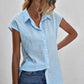 Sky Blue Turn-down Collar Button Front Tank