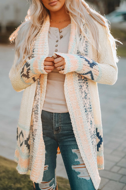 Aztec Print Open Front Cardigan