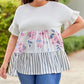 Plus Size Floral Stripe Color Block Babydoll Top
