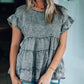 Gray Flutter Sleeves Tiered Denim Top