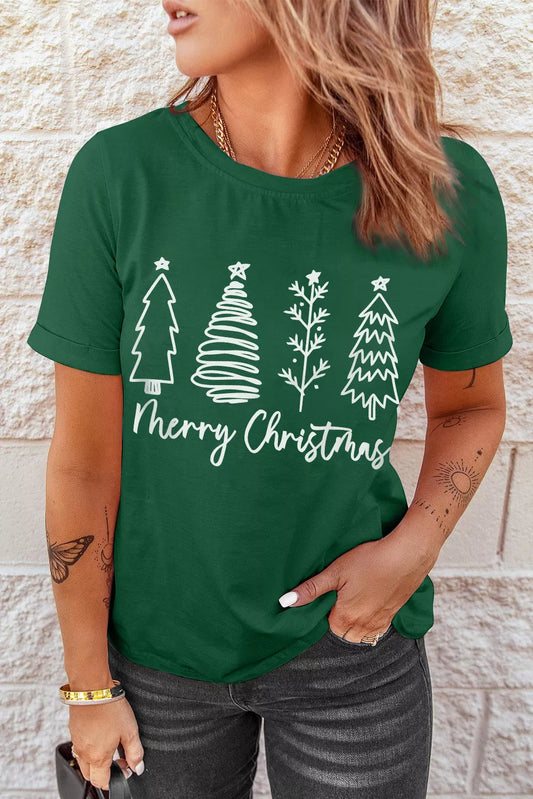 Green Merry Christmas Tree Graphic Print Tee