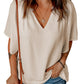 Split Neck Pleated Loose Top