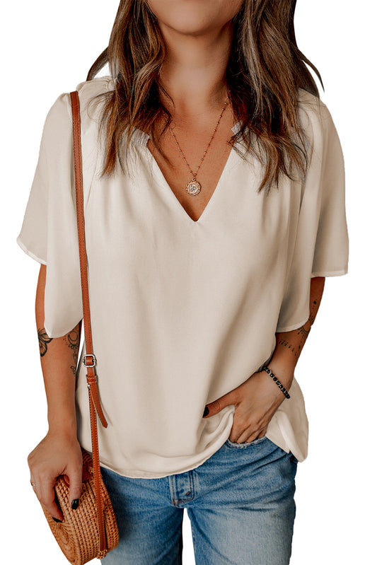 Split Neck Pleated Loose Top