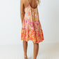 Orange Floral Print Tiered Spaghetti Straps Shift Dress