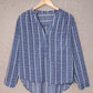 Striped V Neck Pocket Long Sleeve Top