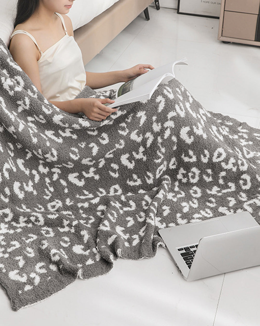 Gray Leopard Grain Knitting Blanket 127*152CM