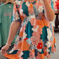 Multicolor Plus Size Shirred Mixed Print Ruffle Dress