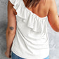 Ruffle One Shoulder Crinkle Tank