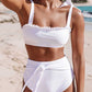Frill Trim Tie Shoulder Bikini High Waist Swimsuit