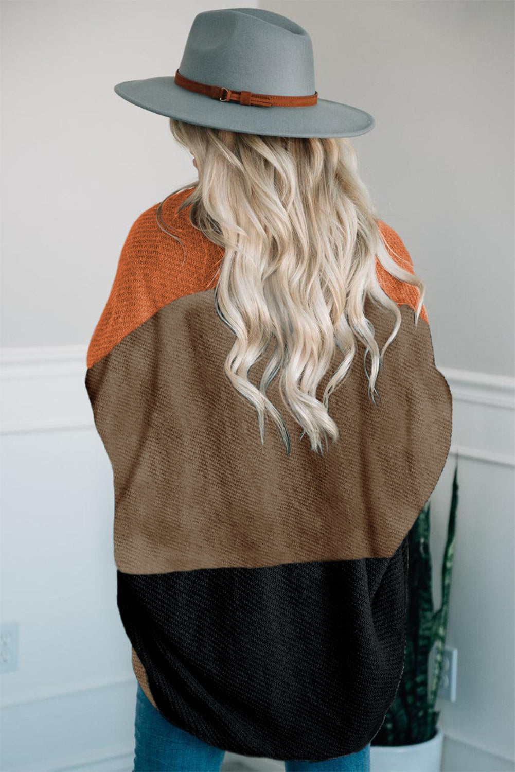 Orange Neutral Colorblock Drapey Cardigan