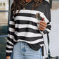 Striped Print Pocketed Long Sleeve Top with Slits