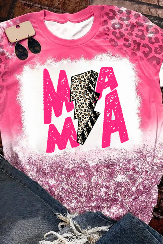 Pink MAMA Lightning Leopard Bleach Print Short Sleeve T Shirt