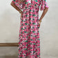 Pink Wide Sleeves Floral Print Maxi Dress