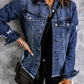 Lapel Distressed Raw Hem Buttons Denim Jacket