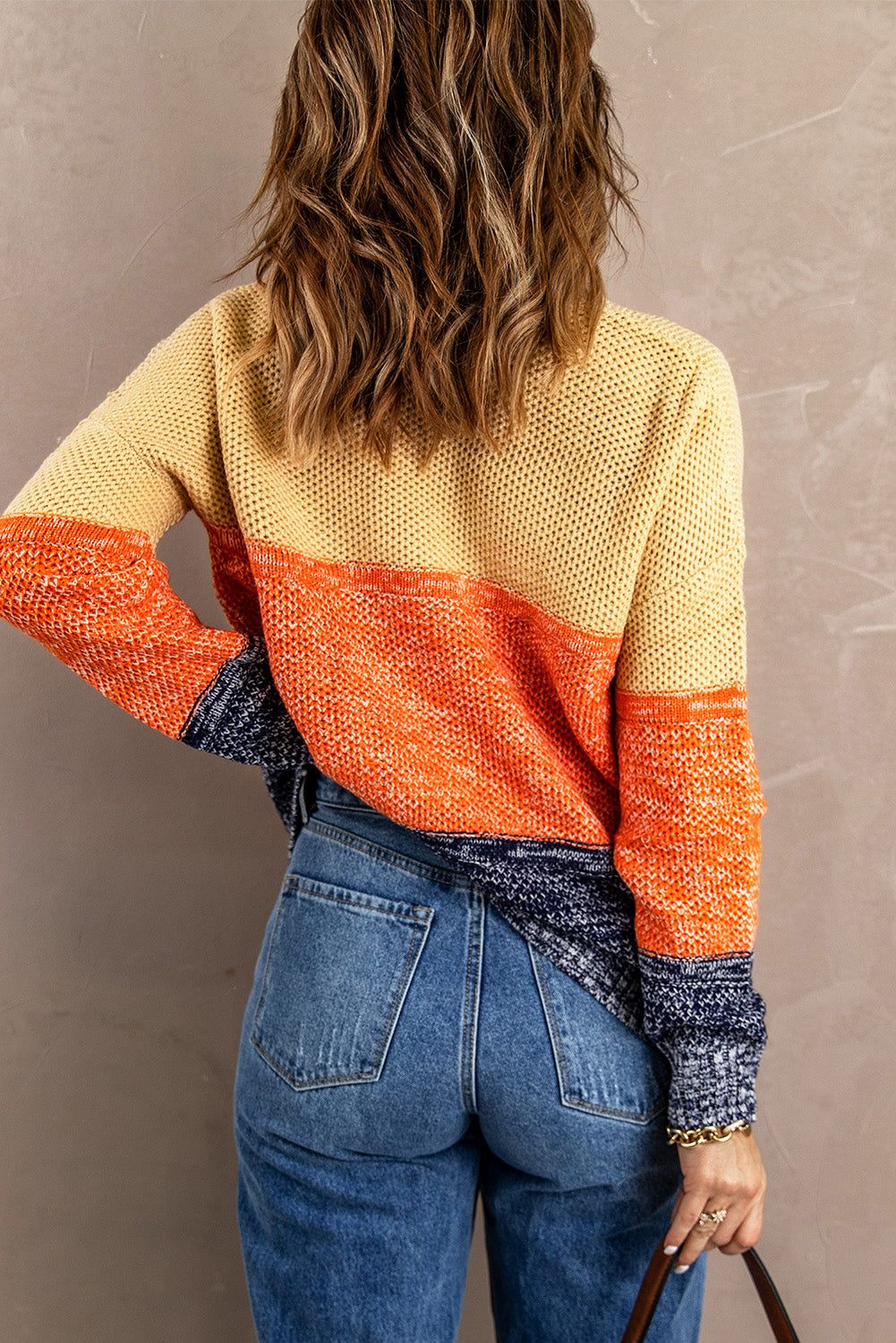 Block Netted Texture Pullover Sweater