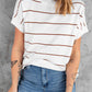 Brown Striped Knit Sweater Short Sleeve Top