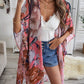 Pink Boho Floral Print Beach Cover up Kimono