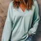 Buttoned V Neck Cotton Loose Fit Top